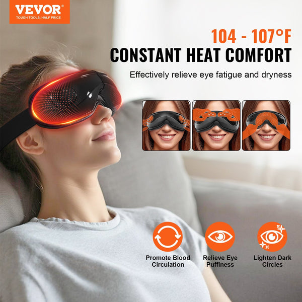 VEVOR Heated Eye Massager Eye Care Device 5 Modes Bluetooth Music Foldable